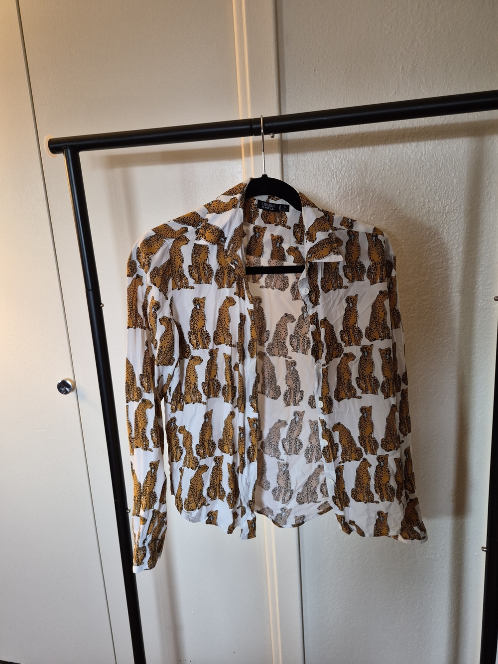 Women’s White Button-Down Shirt with Leopard Print